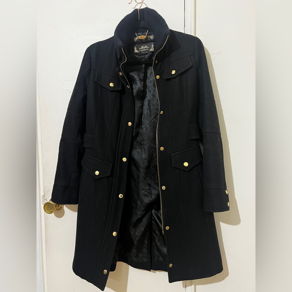 Guess Jeans Black Coat with Gold Buttons